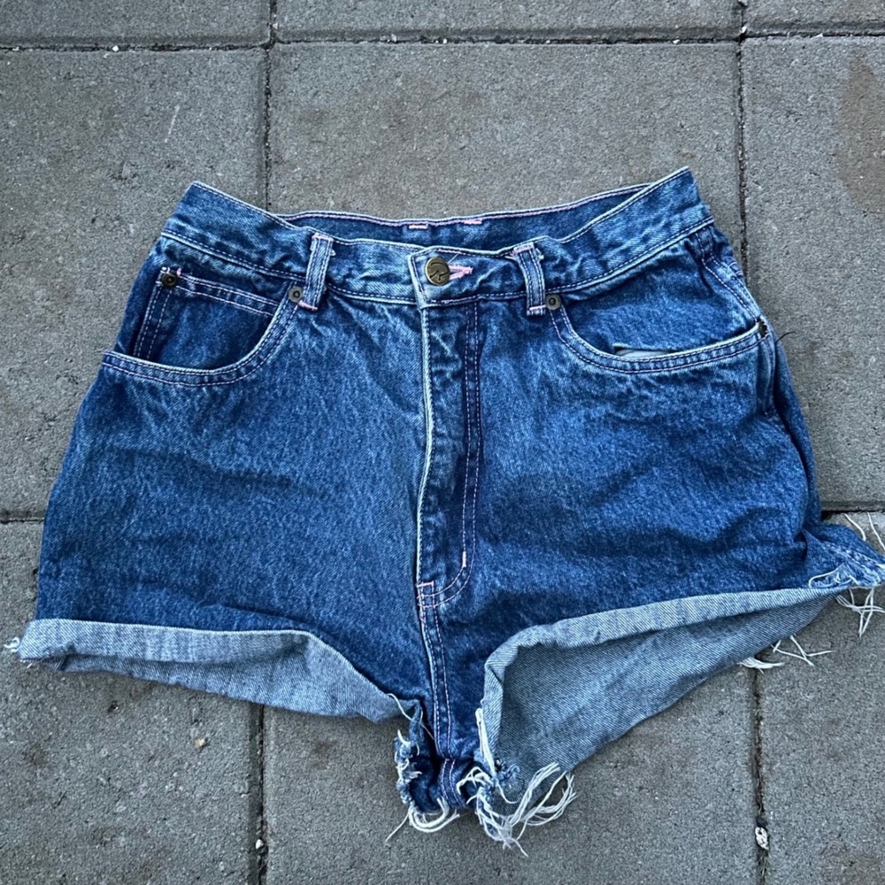 Vintage 90s Rio by Stephen Randall Jean Shorts Blue Pink Stitch High Rise